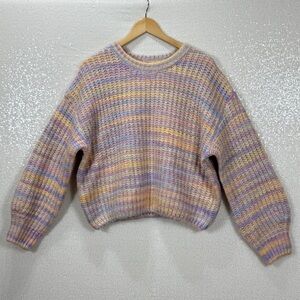 Jessica Simpson Multicolor Pastel Striped Knit Sweater Women’s Large Cozy Wool